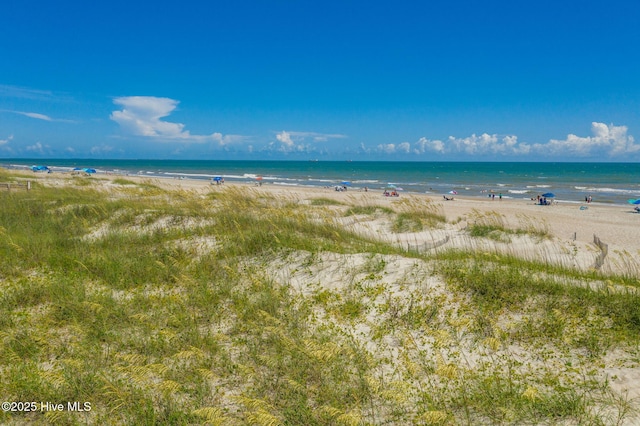 property view of water featuring a beach view