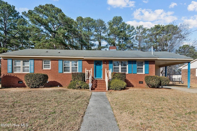 single story home with a carport and a front yard