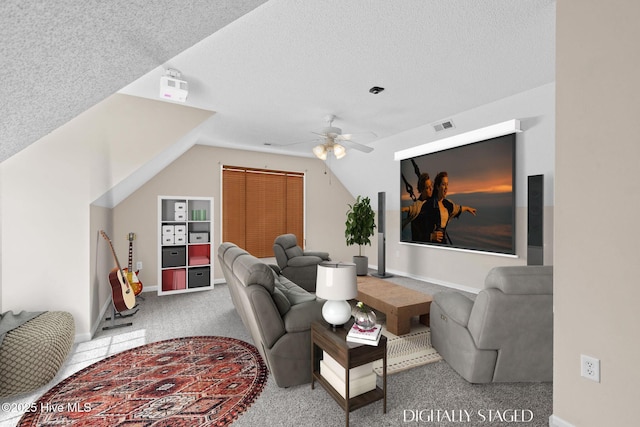 1652 Chadwick Shores Dr, Sneads Ferry, NC 28460 - living area with carpet flooring, a ceiling fan, baseboards, and a textured ceiling