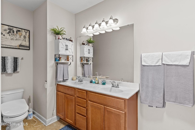 bathroom with vanity, tile patterned flooring, and toilet