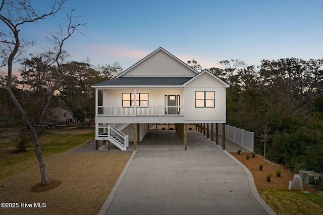 view of front facade with a carport and a porch