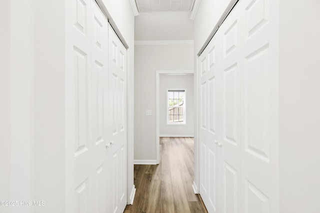 1010 Winterberry Cir, Leland, NC 28451 - hallway featuring dark wood finished floors and baseboards