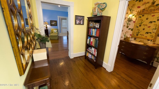 hall featuring dark hardwood / wood-style flooring