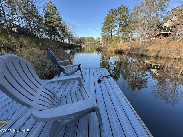 view of dock with a water view