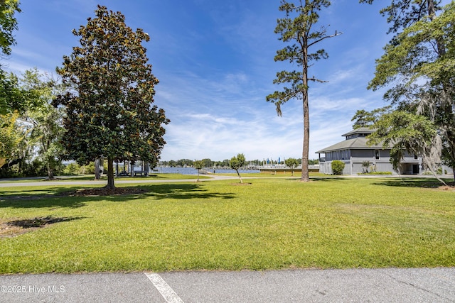 view of yard with a water view