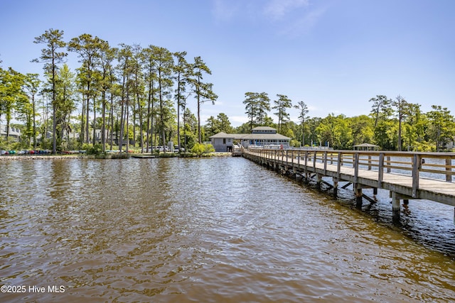 view of dock with a water view