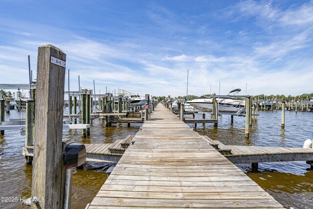 dock area featuring a water view and boat lift