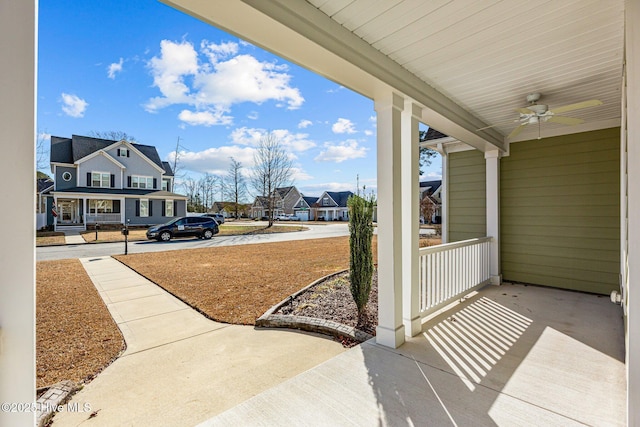 view of patio / terrace featuring ceiling fan and a porch