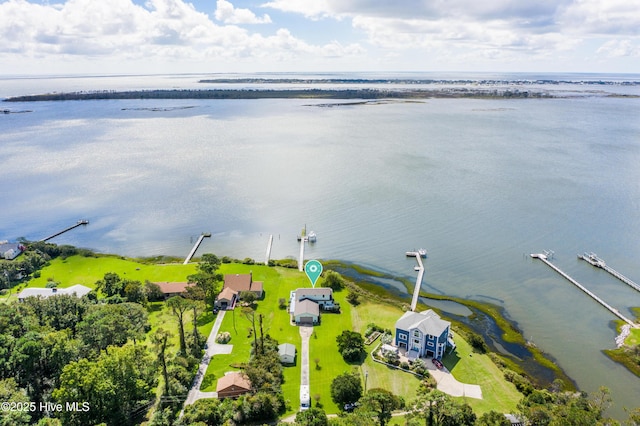 bird's eye view featuring a water view