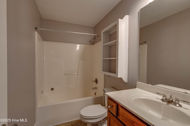 full bathroom featuring vanity, shower / tub combination, and toilet