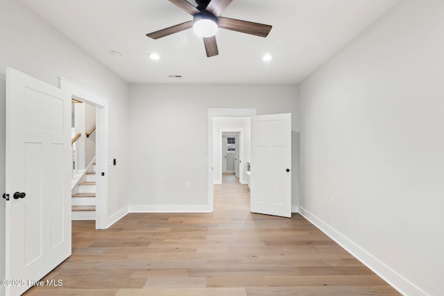 1773 Oakbrook Dr SW, Ocean Isle Beach, NC 28469 - unfurnished room with light wood-type flooring, baseboards, a ceiling fan, and recessed lighting