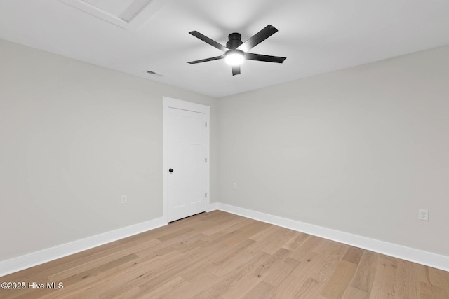 1773 Oakbrook Dr SW, Ocean Isle Beach, NC 28469 - spare room featuring visible vents, ceiling fan, light wood finished floors, and baseboards
