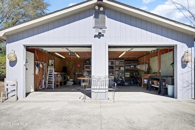 garage with a garage door opener