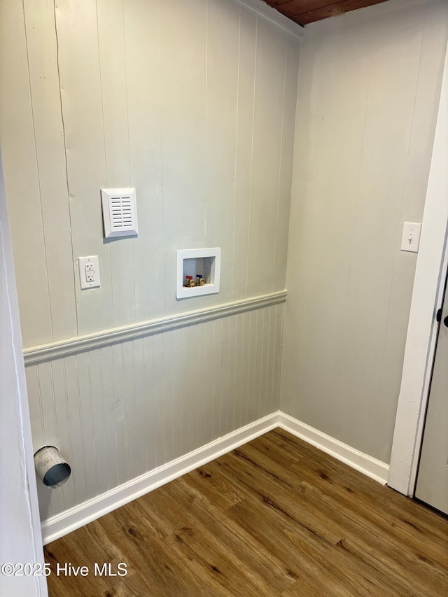 laundry area featuring hookup for a washing machine and dark hardwood / wood-style floors