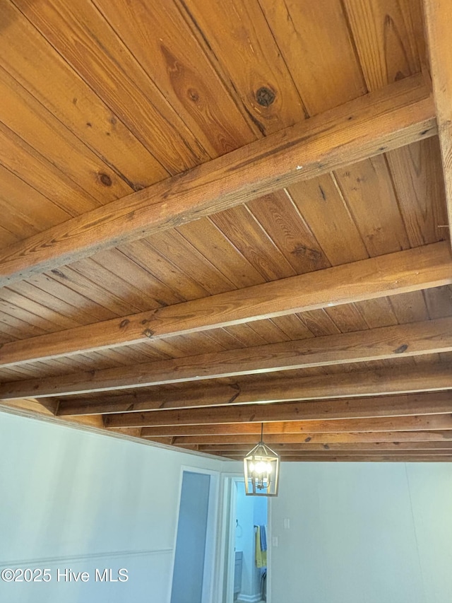 details with wood ceiling and beam ceiling