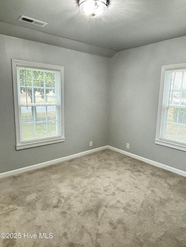 spare room featuring light carpet