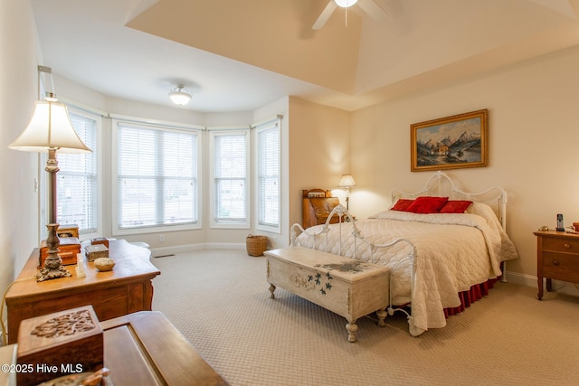 bedroom featuring ceiling fan and carpet flooring