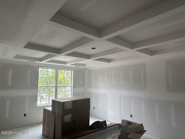 15661 Vista Point Ct, Wagram, NC 28396 - spare room featuring coffered ceiling and beam ceiling
