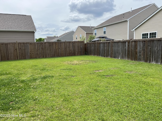 view of yard with a fenced backyard