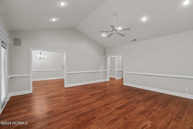 427 Candlewood Dr, Jacksonville, NC 28540 - interior space featuring lofted ceiling, dark hardwood / wood-style floors, and ceiling fan with notable chandelier