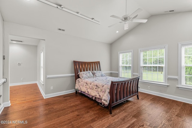 427 Candlewood Dr, Jacksonville, NC 28540 - bedroom with ceiling fan, lofted ceiling, and dark hardwood / wood-style floors