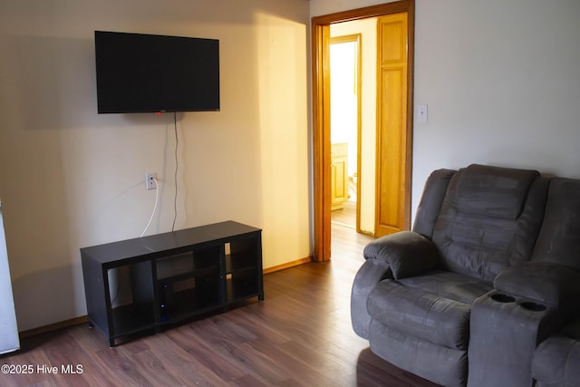 interior space with dark wood-type flooring