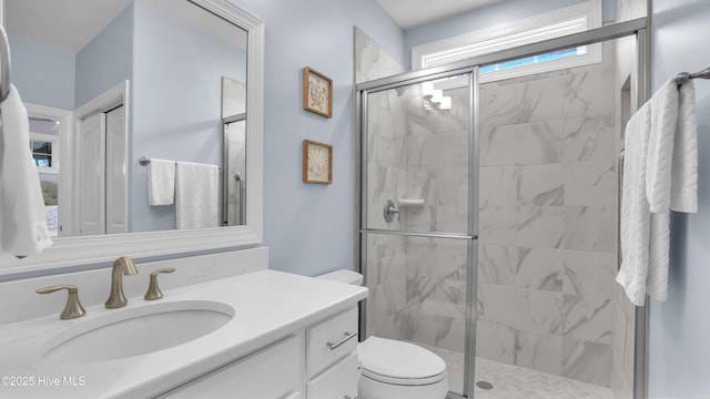 4358 Cobleskill Dr, Leland, NC 28451 - bathroom featuring vanity, toilet, and a stall shower