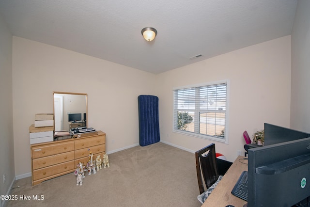 home office with light carpet