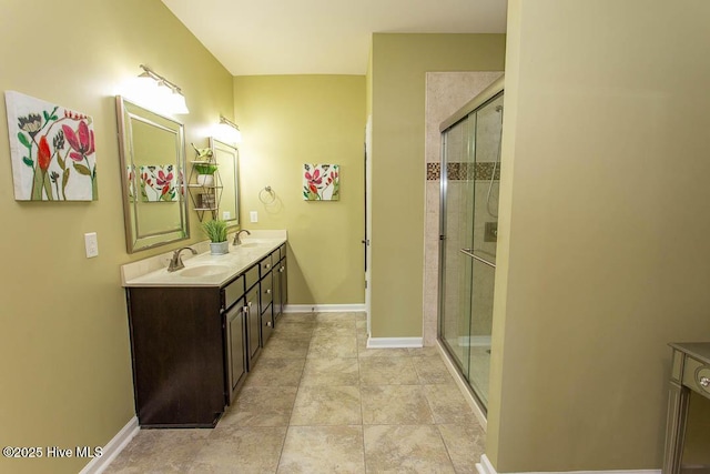 bathroom featuring vanity and walk in shower