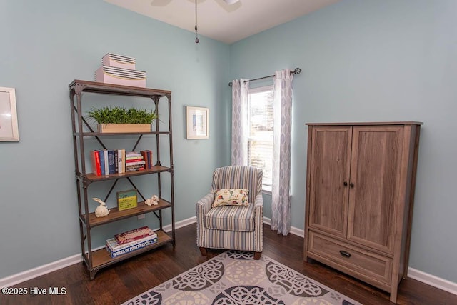 living area with dark wood-type flooring