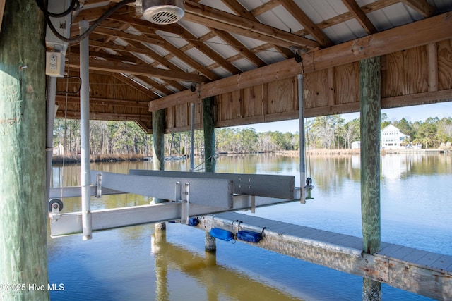 view of dock with a water view