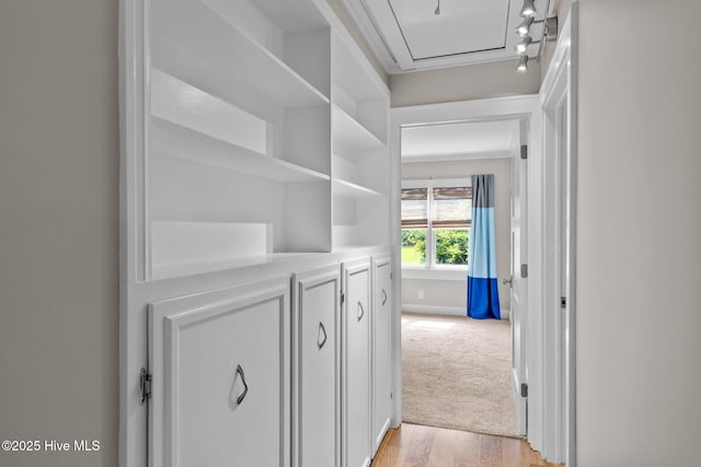 hall with light hardwood / wood-style floors