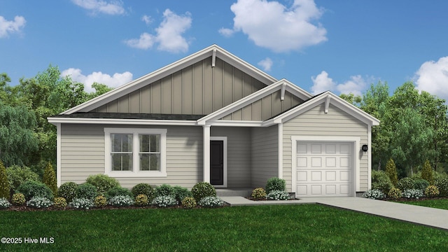 view of front of property featuring a garage and a front lawn