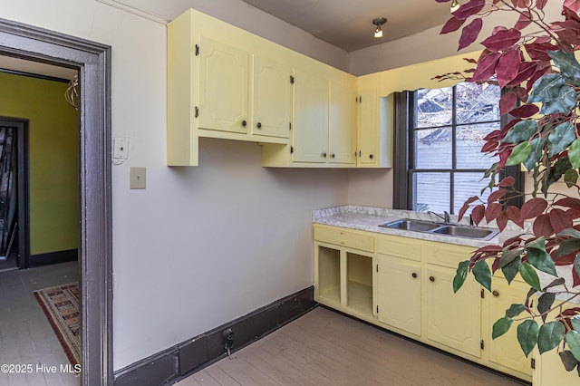 kitchen with hardwood / wood-style flooring and sink