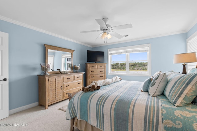 57 Craven St, Ocean Isle Beach, NC 28469 - bedroom with ornamental molding, light colored carpet, and a ceiling fan