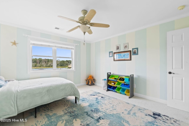 57 Craven St, Ocean Isle Beach, NC 28469 - bedroom featuring crown molding, carpet floors, and a ceiling fan