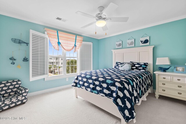 57 Craven St, Ocean Isle Beach, NC 28469 - bedroom with carpet flooring, crown molding, and ceiling fan