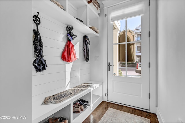 mudroom with dark hardwood / wood-style floors