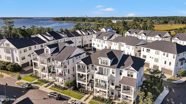 drone / aerial view featuring a water view