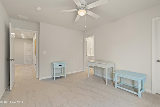 interior space featuring ceiling fan