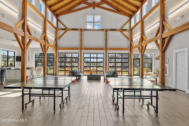 game room featuring light wood-style flooring and a wealth of natural light