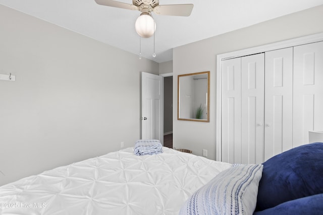 bedroom featuring a closet and a ceiling fan