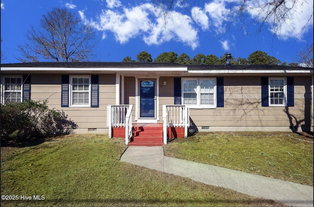 ranch-style home with crawl space and a front lawn