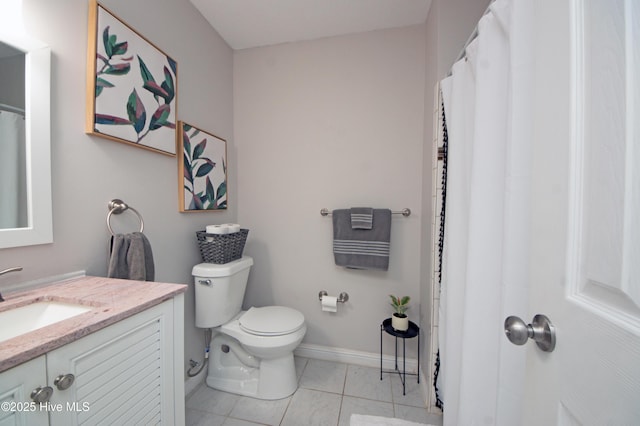 bathroom with tile patterned flooring, vanity, and toilet