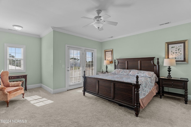 full bathroom featuring tile patterned flooring, toilet, enclosed tub / shower combo, ornamental molding, and vanity
