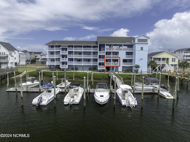 view of dock with a water view