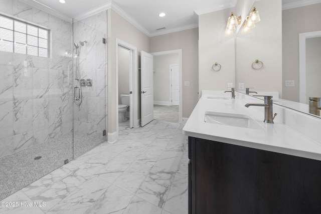 corridor with crown molding, visible vents, recessed lighting, wood finished floors, and baseboards