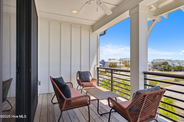 balcony with a ceiling fan