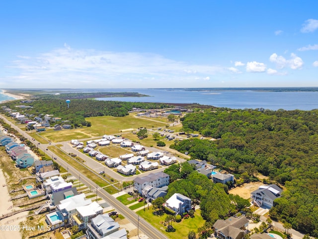 aerial view featuring a water view