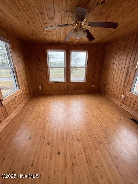 interior space featuring wood ceiling and light hardwood / wood-style flooring